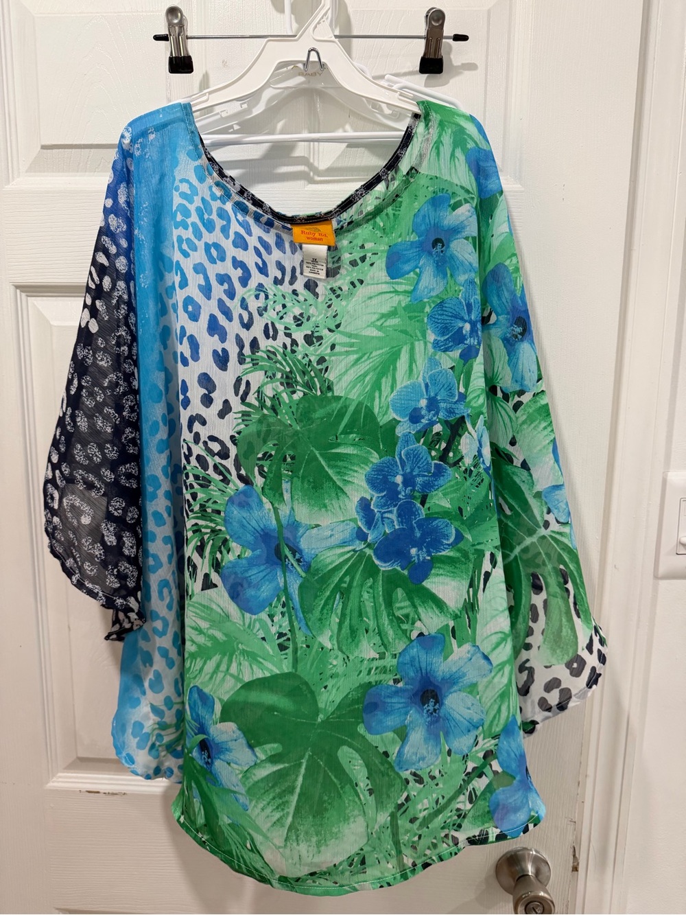 Ruby Rd. Green & Blue Tropical Floral Swim Cover-Up